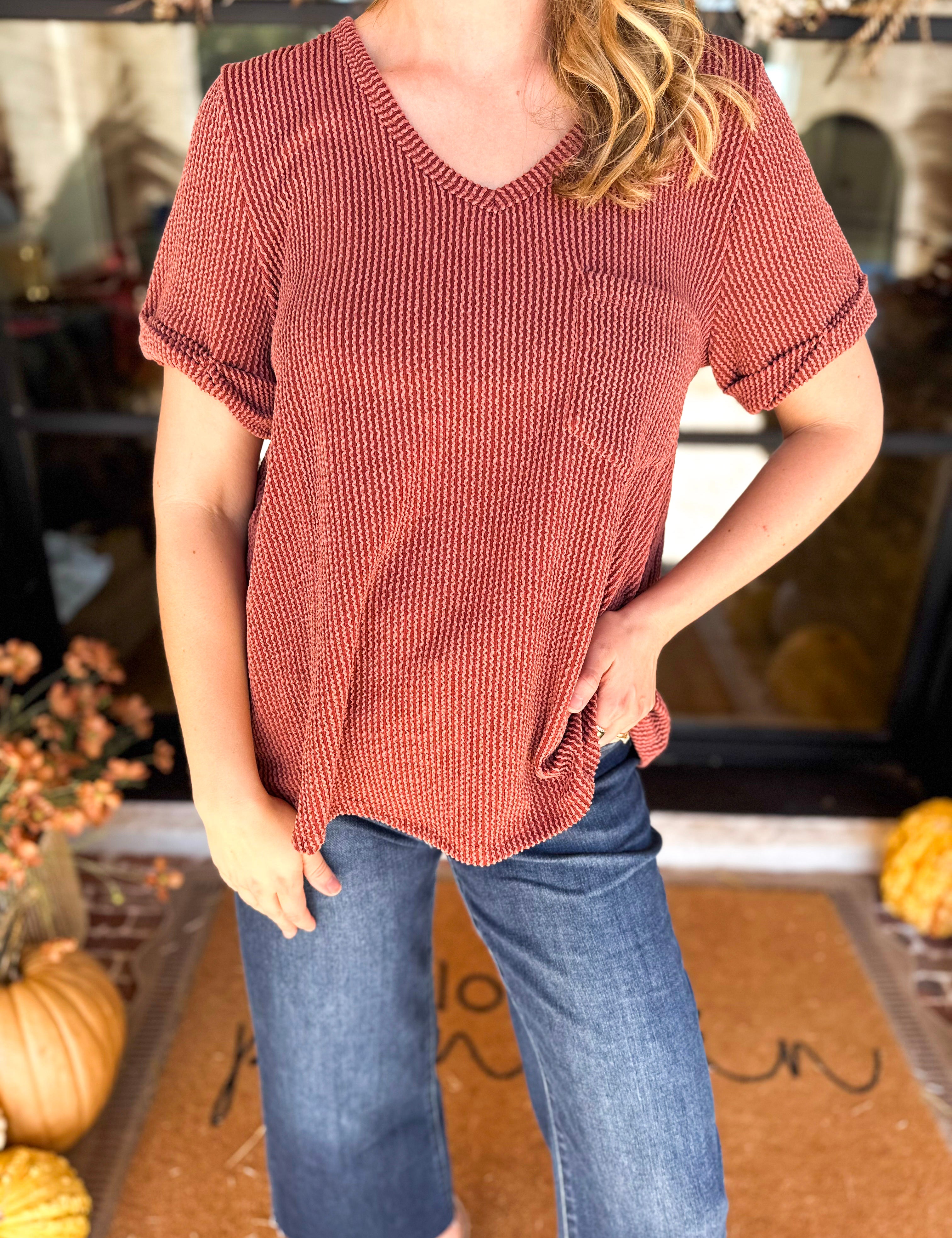 PINK FRIDAY DOORBUSTERS - Ribbed Top - Rust - ONLINE - FINAL SALE-PINK FRIDAY DOORBUSTERS-ENTRO-July & June Women's Fashion Boutique Located in San Antonio, Texas