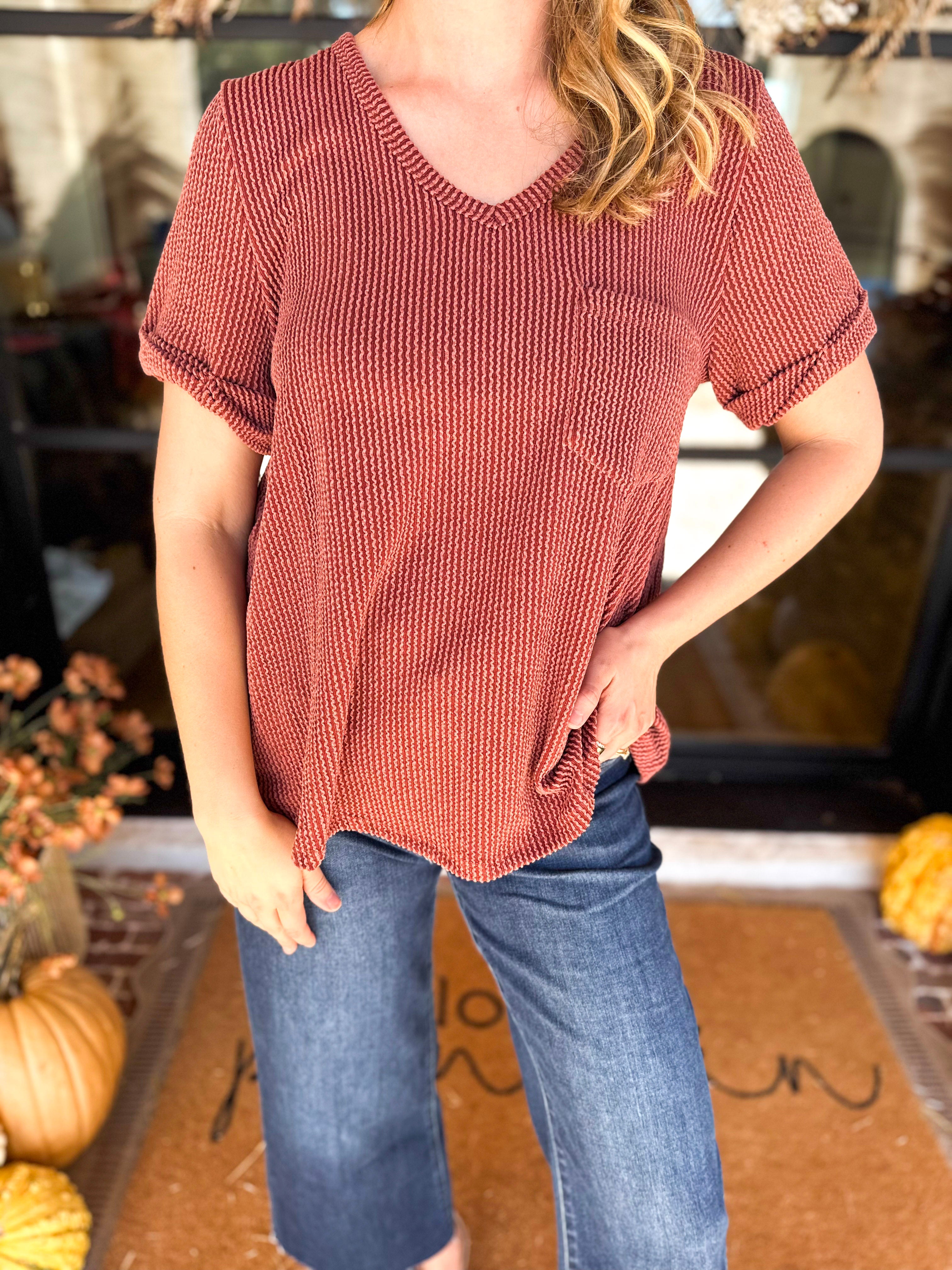 PINK FRIDAY DOORBUSTERS - Ribbed Top - Rust - ONLINE - FINAL SALE-PINK FRIDAY DOORBUSTERS-ENTRO-July & June Women's Fashion Boutique Located in San Antonio, Texas