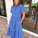 Mary Square - Jema Gingham Navy Mix Midi Dress-500 Midi-MARY SQUARE-July & June Women's Fashion Boutique Located in San Antonio, Texas