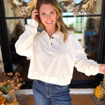 PINK FRIDAY DOORBUSTERS - Henley Polo Top - Cream - ONLINE - FINAL SALE-PINK FRIDAY DOORBUSTERS-DOUBLE ZERO-July & June Women's Fashion Boutique Located in San Antonio, Texas