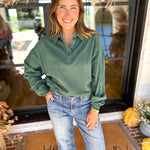 PINK FRIDAY DOORBUSTERS - Henley Polo Top - Green - ONLINE - FINAL SALE-PINK FRIDAY DOORBUSTERS-DOUBLE ZERO-July & June Women's Fashion Boutique Located in San Antonio, Texas