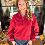 PINK FRIDAY DOORBUSTERS - Henley Polo Top - Red - ONLINE - FINAL SALE-PINK FRIDAY DOORBUSTERS-DOUBLE ZERO-July & June Women's Fashion Boutique Located in San Antonio, Texas