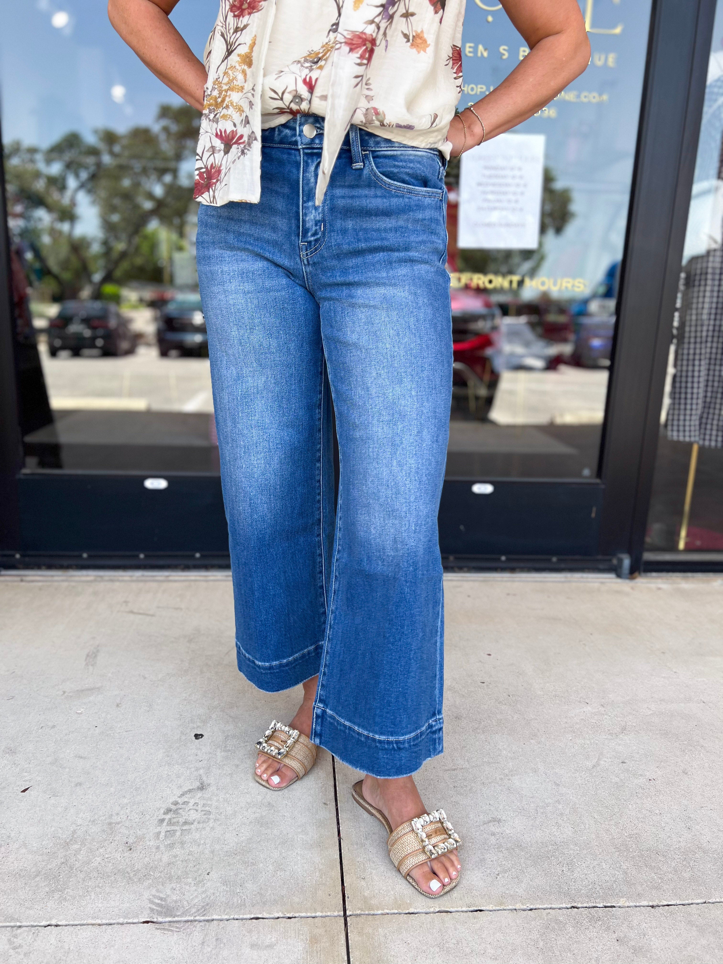 Vervet - High Rise Wide Trouser Style Jeans-420 Denim-VEVERT BY FLYING MONKEY-July & June Women's Fashion Boutique Located in San Antonio, Texas