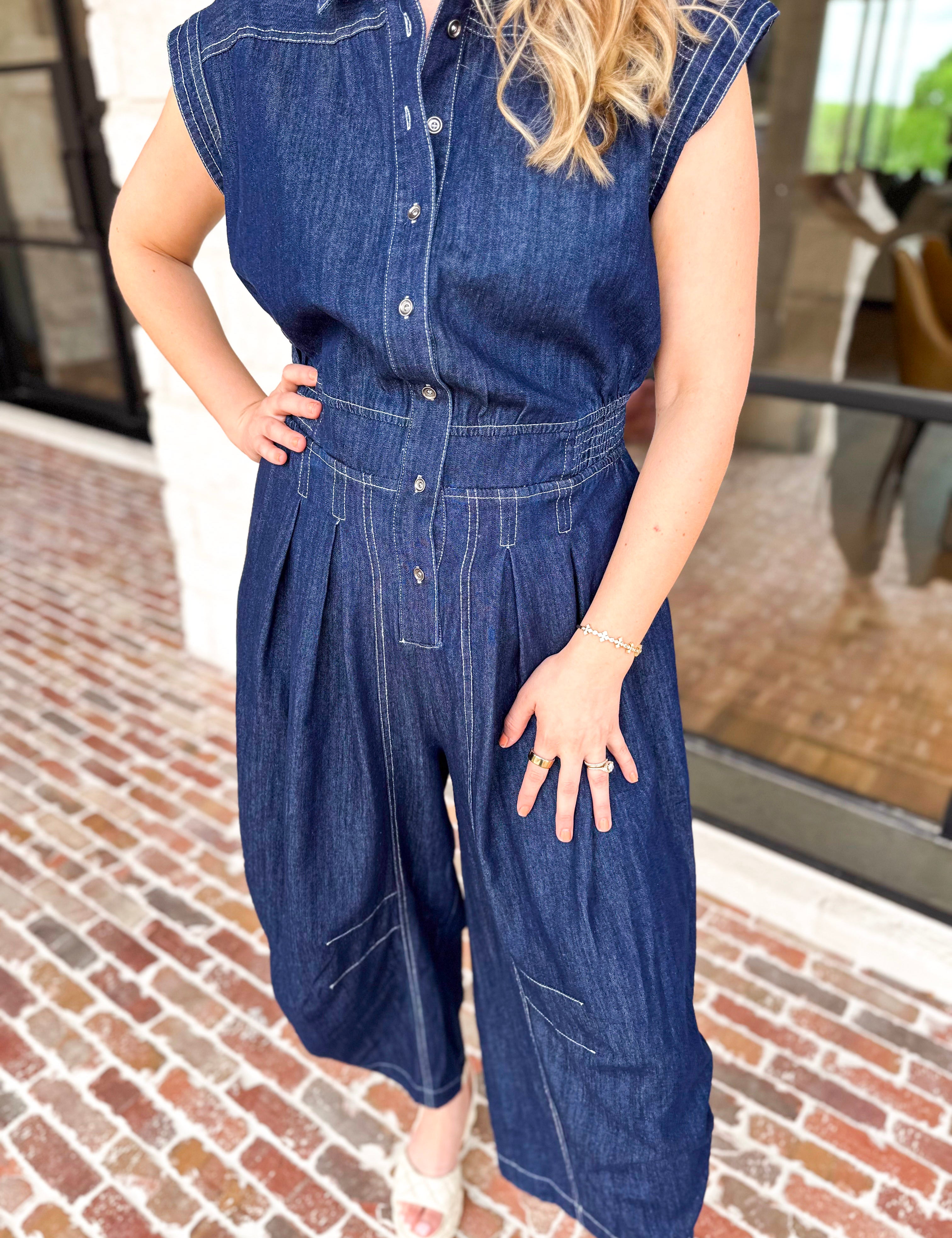 Denim Parachute Jumpsuit-500 Midi-RAE MODE-July & June Women's Fashion Boutique Located in San Antonio, Texas