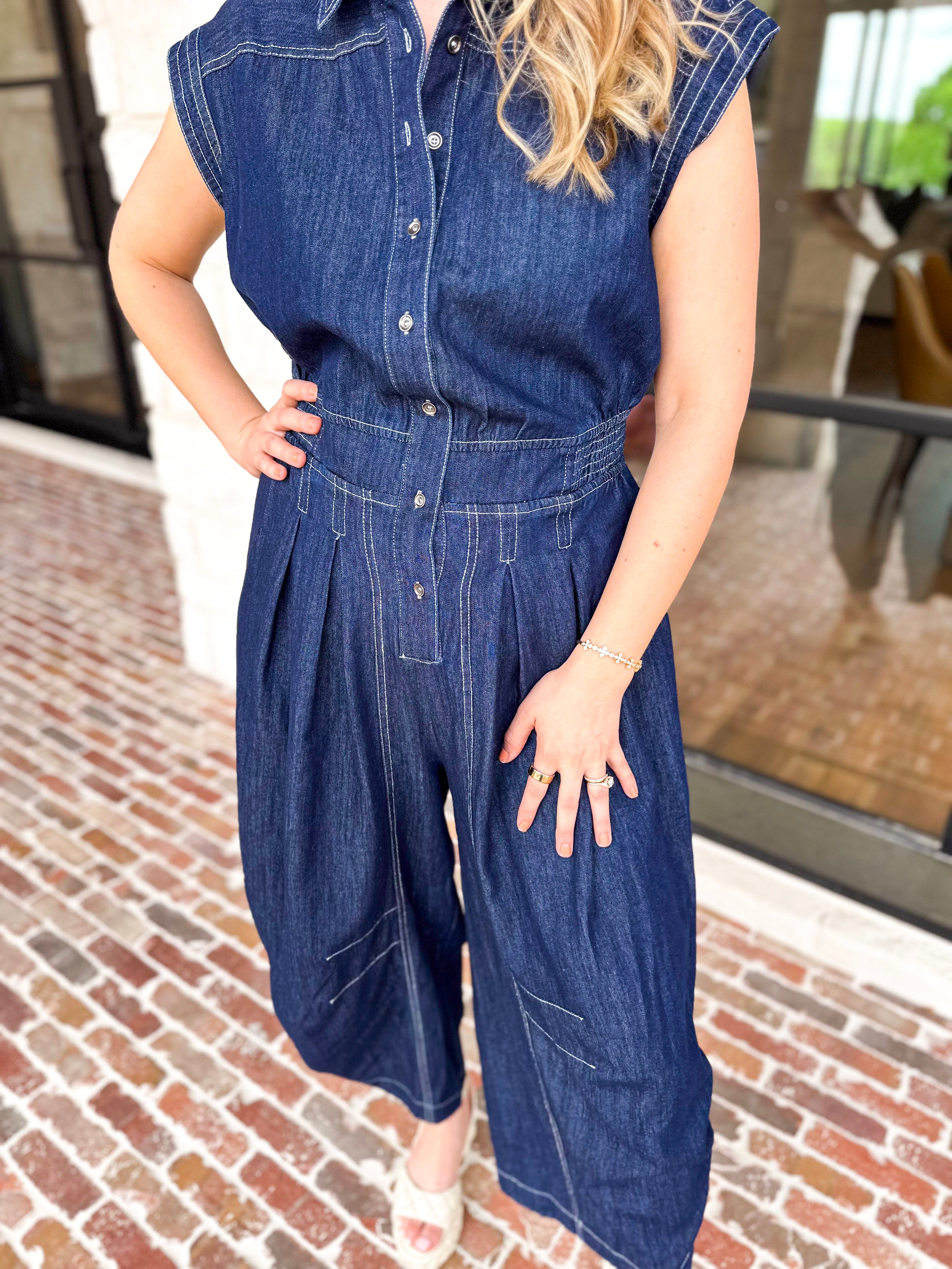Denim Parachute Jumpsuit-500 Midi-RAE MODE-July & June Women's Fashion Boutique Located in San Antonio, Texas