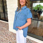 Denim Tencel Button Down Blouse-200 Fashion Blouses-RAE MODE-July & June Women's Fashion Boutique Located in San Antonio, Texas