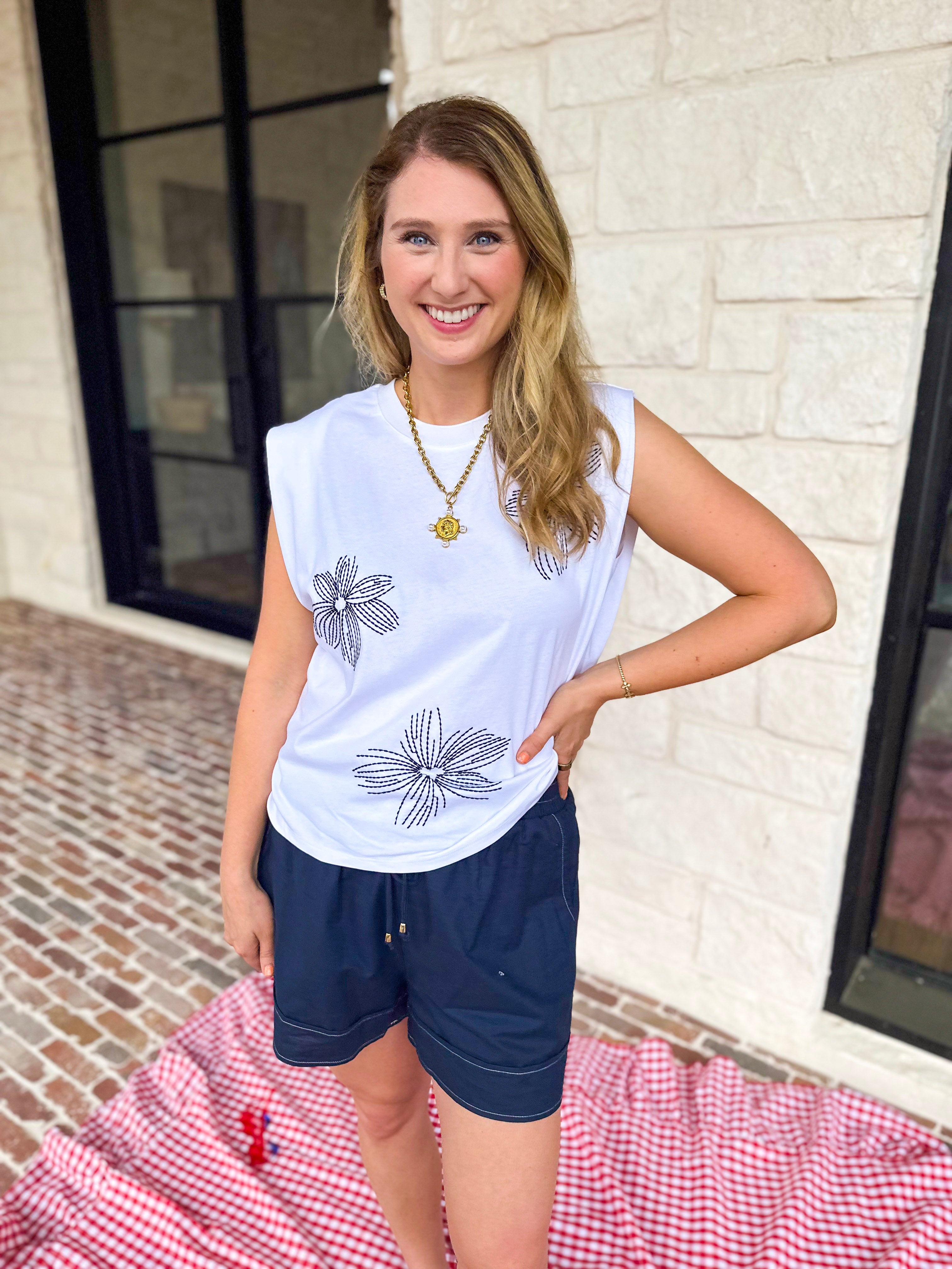 Current Air - Embroidered Floral Tee-200 Fashion Blouses-CURRENT AIR CLOTHING-July & June Women's Fashion Boutique Located in San Antonio, Texas