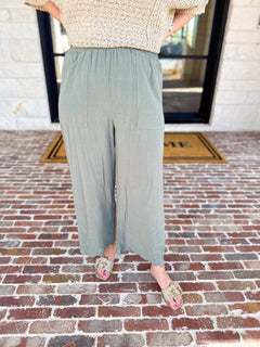 Linen Scalloped Pants - Sage-400 Pants-ALLIE ROSE-July & June Women's Fashion Boutique Located in San Antonio, Texas