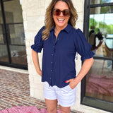 LIVERPOOL - Button Down Blouse - Navy-200 Fashion Blouses-LIVERPOOL JEANS COMPANY-July & June Women's Fashion Boutique Located in San Antonio, Texas