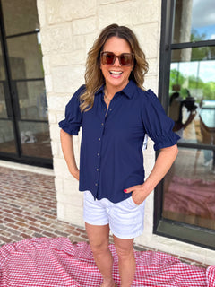 LIVERPOOL - Button Down Blouse - Navy-200 Fashion Blouses-LIVERPOOL JEANS COMPANY-July & June Women's Fashion Boutique Located in San Antonio, Texas