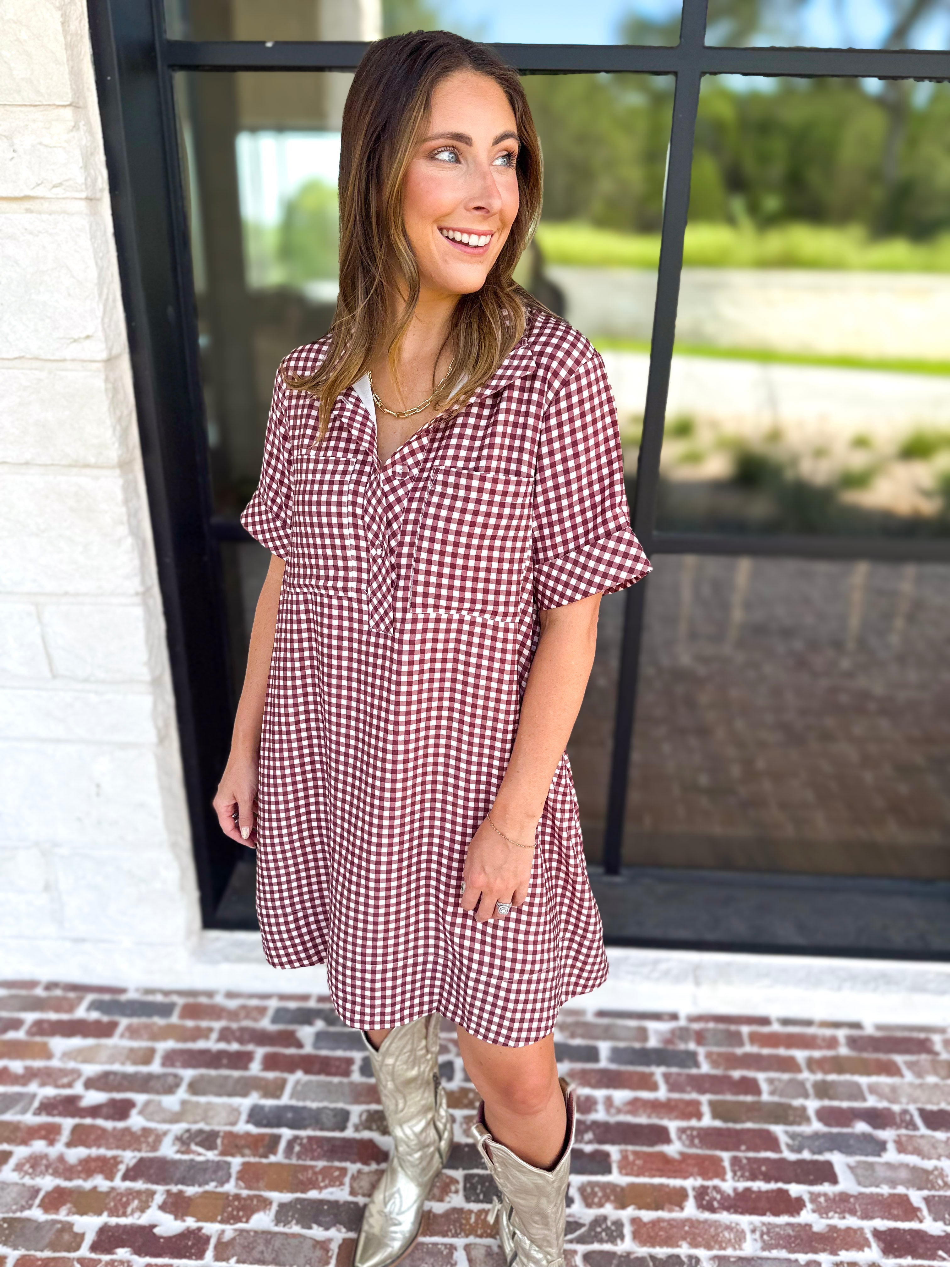 Fall Transition Mini Dress - Red Bean-510 Mini-ENTRO-July & June Women's Fashion Boutique Located in San Antonio, Texas