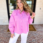 Pink Pinstripe Button Down Blouse-200 Fashion Blouses-FATE-July & June Women's Fashion Boutique Located in San Antonio, Texas