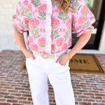 Floral Fun Blouse - Pink-200 Fashion Blouses-ENTRO-July & June Women's Fashion Boutique Located in San Antonio, Texas