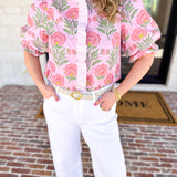 Floral Fun Blouse - Pink-200 Fashion Blouses-ENTRO-July & June Women's Fashion Boutique Located in San Antonio, Texas