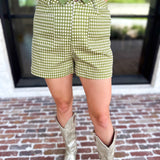 The Sutton Checkered Shorts - Olive-410 Shorts/Skirts-ENTRO-July & June Women's Fashion Boutique Located in San Antonio, Texas
