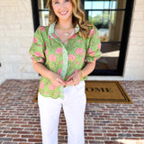 Floral Fun Blouse - Matcha-200 Fashion Blouses-ENTRO-July & June Women's Fashion Boutique Located in San Antonio, Texas