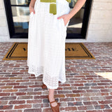 White Eyelet Midi Skirt-410 Shorts/Skirts-ENTRO-July & June Women's Fashion Boutique Located in San Antonio, Texas