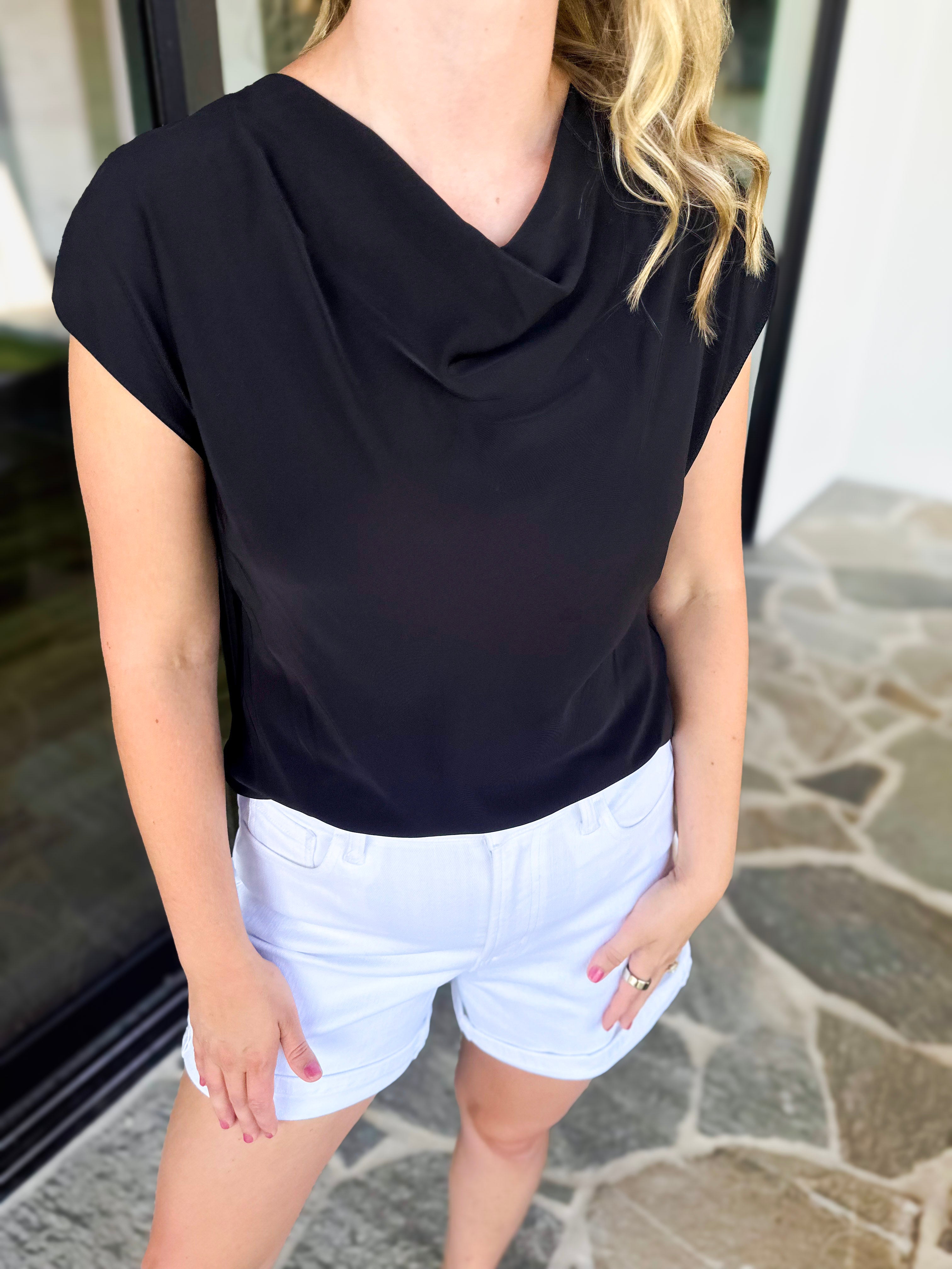 Current Air - Cowl Neck Blouse - Black-200 Fashion Blouses-CURRENT AIR CLOTHING-July & June Women's Fashion Boutique Located in San Antonio, Texas