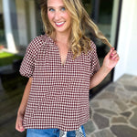 August Gingham Blouse - Maroon-200 Fashion Blouses-OLIVACEOUS-July & June Women's Fashion Boutique Located in San Antonio, Texas
