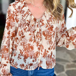 Verona Floral Blouse-200 Fashion Blouses-OLIVACEOUS-July & June Women's Fashion Boutique Located in San Antonio, Texas