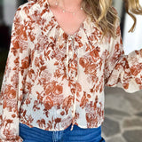 Verona Floral Blouse-200 Fashion Blouses-OLIVACEOUS-July & June Women's Fashion Boutique Located in San Antonio, Texas