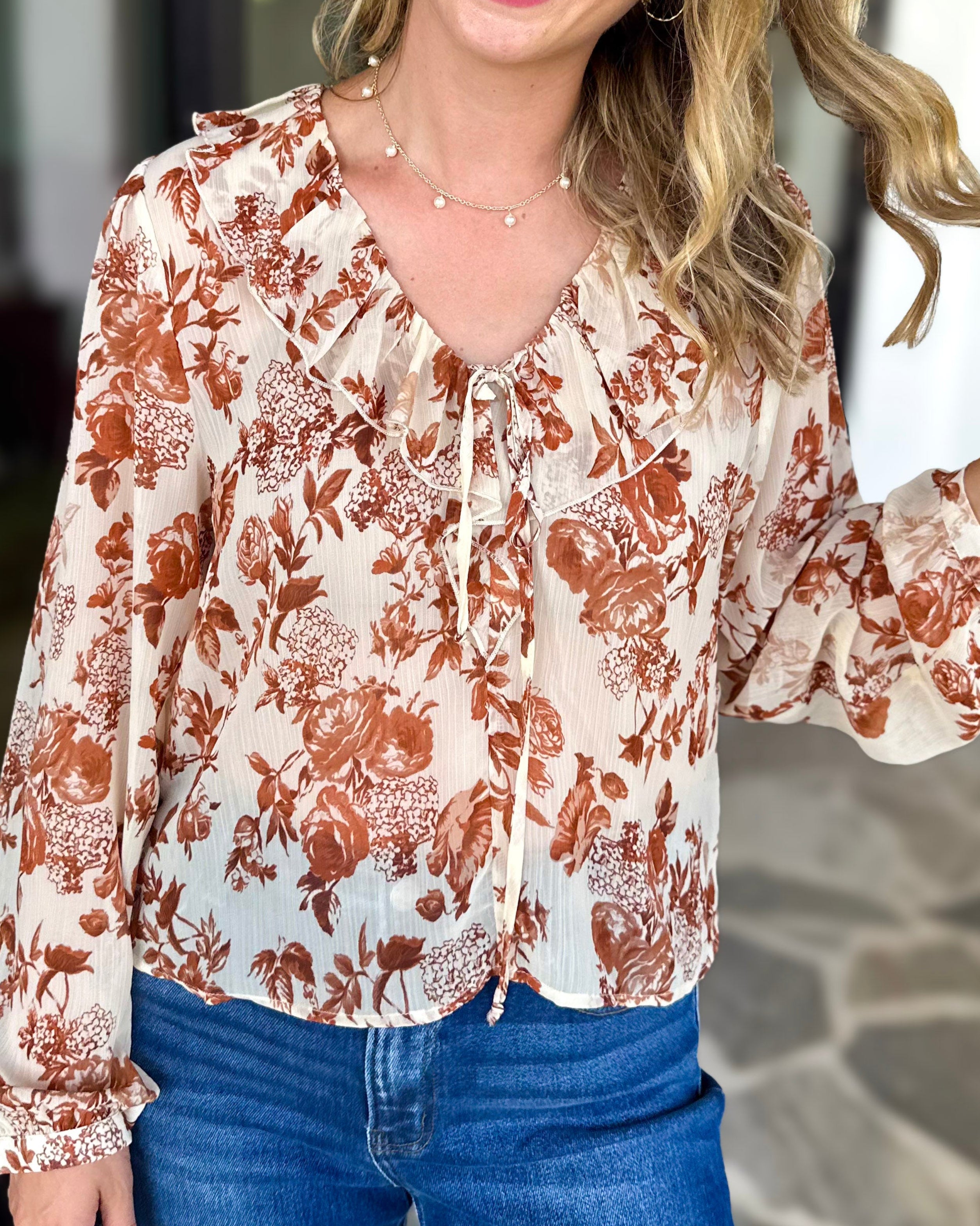 Verona Floral Blouse-200 Fashion Blouses-OLIVACEOUS-July & June Women's Fashion Boutique Located in San Antonio, Texas