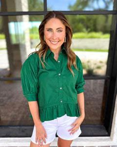 Effortless Ruffle Hem Blouse - Hunter Green-200 Fashion Blouses-ENTRO-July & June Women's Fashion Boutique Located in San Antonio, Texas
