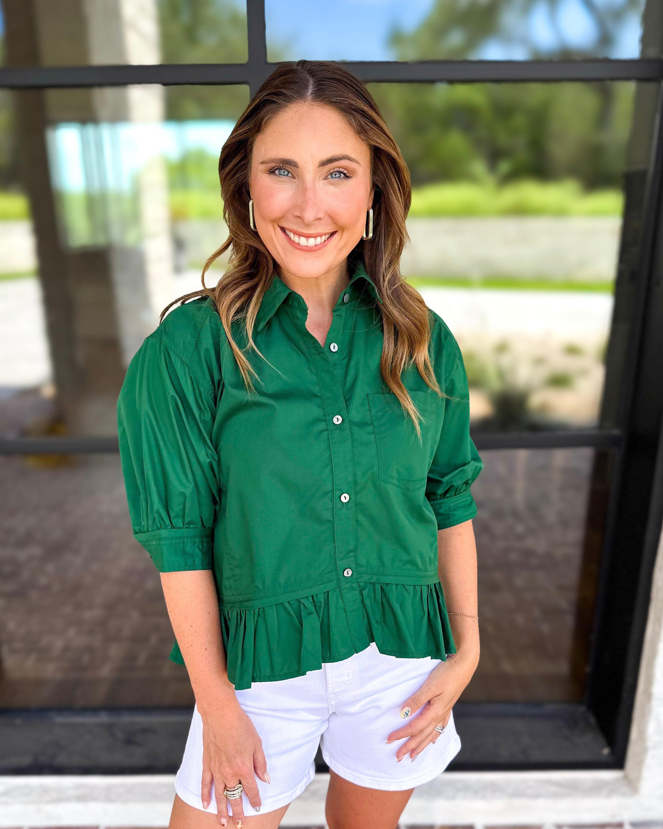Effortless Ruffle Hem Blouse - Hunter Green-200 Fashion Blouses-ENTRO-July & June Women's Fashion Boutique Located in San Antonio, Texas