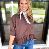 Effortless Ruffle Hem Blouse - Brown-200 Fashion Blouses-ENTRO-July & June Women's Fashion Boutique Located in San Antonio, Texas
