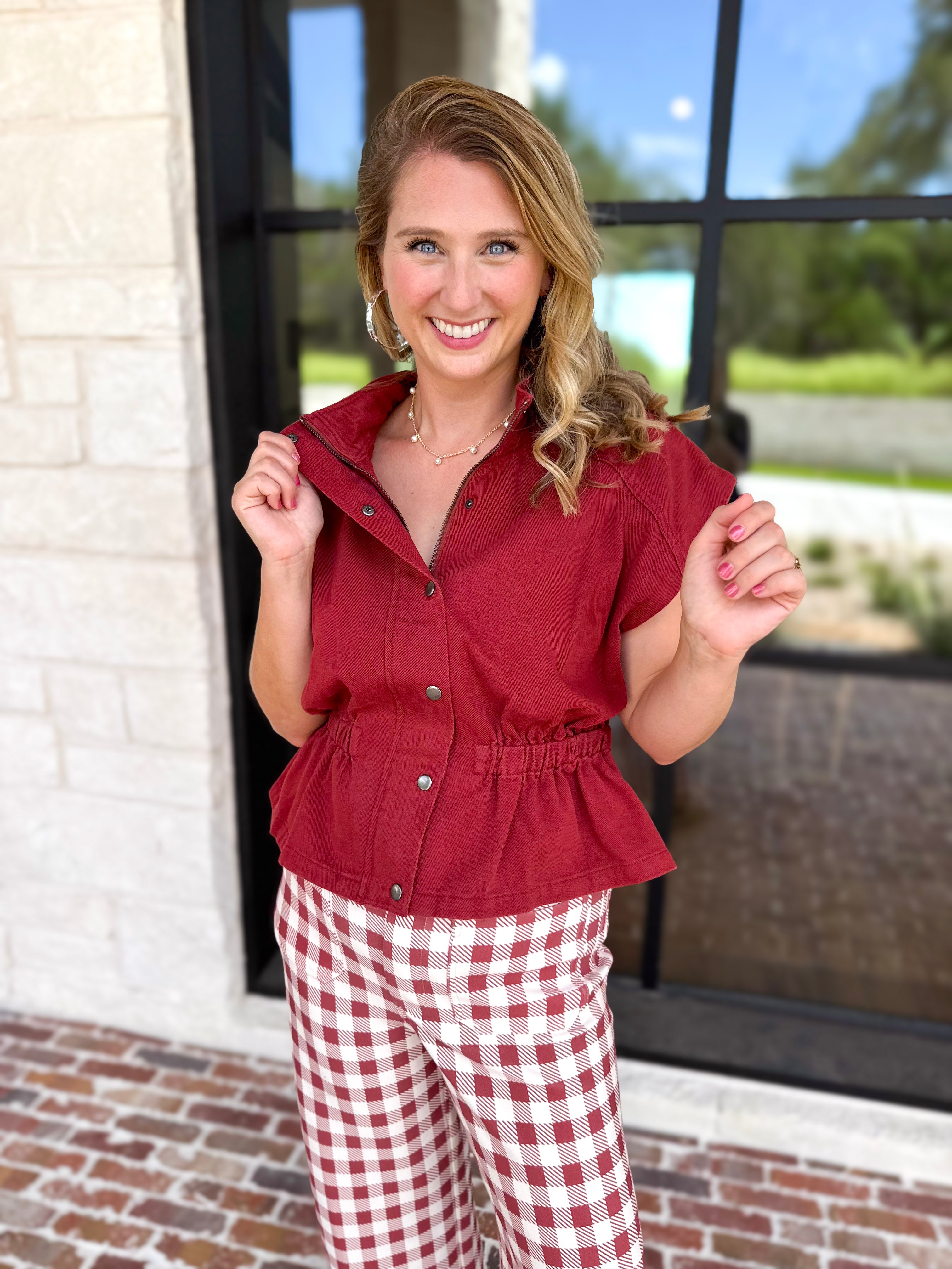 Worn Well Zip-Up Top - Brick-200 Fashion Blouses-ENTRO-July & June Women's Fashion Boutique Located in San Antonio, Texas