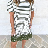 Stripes & Lace Shift Dress - Olive & Cream-510 Mini-ENTRO-July & June Women's Fashion Boutique Located in San Antonio, Texas