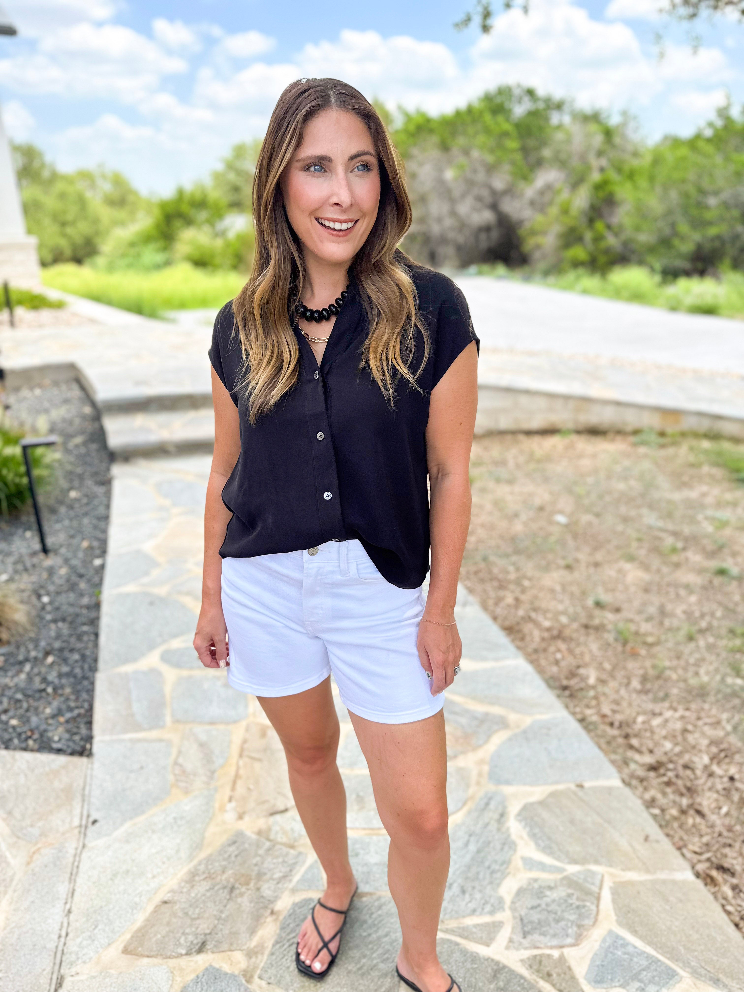Current Air - Classic Button Down Blouse - Black-200 Fashion Blouses-CURRENT AIR CLOTHING-July & June Women's Fashion Boutique Located in San Antonio, Texas
