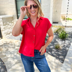 Current Air - Classic Button Down Blouse - Red-200 Fashion Blouses-CURRENT AIR CLOTHING-July & June Women's Fashion Boutique Located in San Antonio, Texas