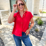 Current Air - Classic Button Down Blouse - Red-200 Fashion Blouses-CURRENT AIR CLOTHING-July & June Women's Fashion Boutique Located in San Antonio, Texas