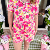 Mary Square - Charlotte Daisy Chain Pink PJs Short Set-300 Athleisure/Lounge-MARY SQUARE-July & June Women's Fashion Boutique Located in San Antonio, Texas