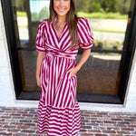 Color Drench Striped Midi Dress - Blushed Berry-500 Midi-ENTRO-July & June Women's Fashion Boutique Located in San Antonio, Texas