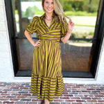 Color Drench Striped Midi Dress - Martini Olive-500 Midi-ENTRO-July & June Women's Fashion Boutique Located in San Antonio, Texas