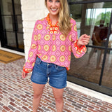 The Retro Pink Blouse-200 Fashion Blouses-FATE-July & June Women's Fashion Boutique Located in San Antonio, Texas