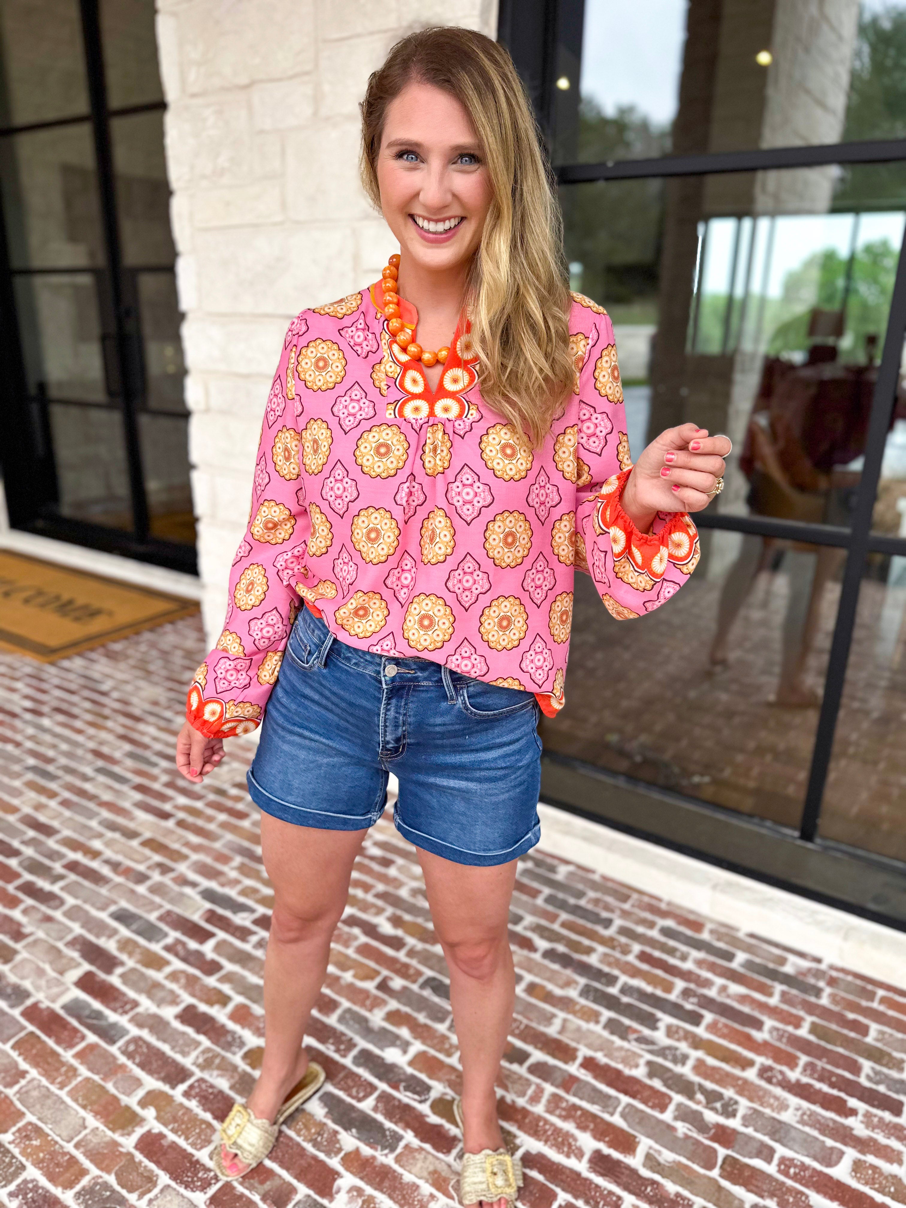 The Retro Pink Blouse-200 Fashion Blouses-FATE-July & June Women's Fashion Boutique Located in San Antonio, Texas