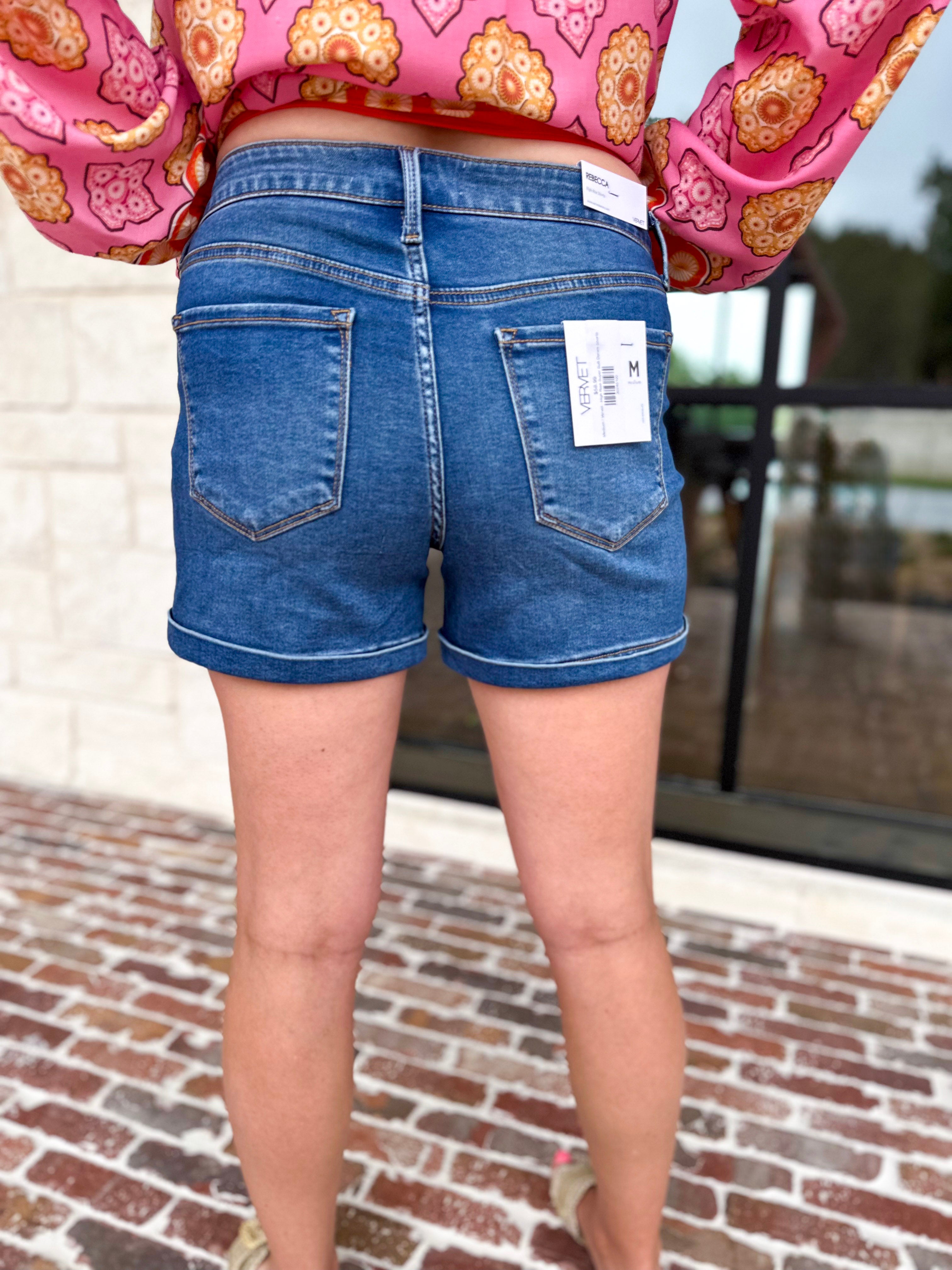 Vervet - High Rise Super Soft Denim Shorts-410 Shorts/Skirts-VEVERT BY FLYING MONKEY-July & June Women's Fashion Boutique Located in San Antonio, Texas