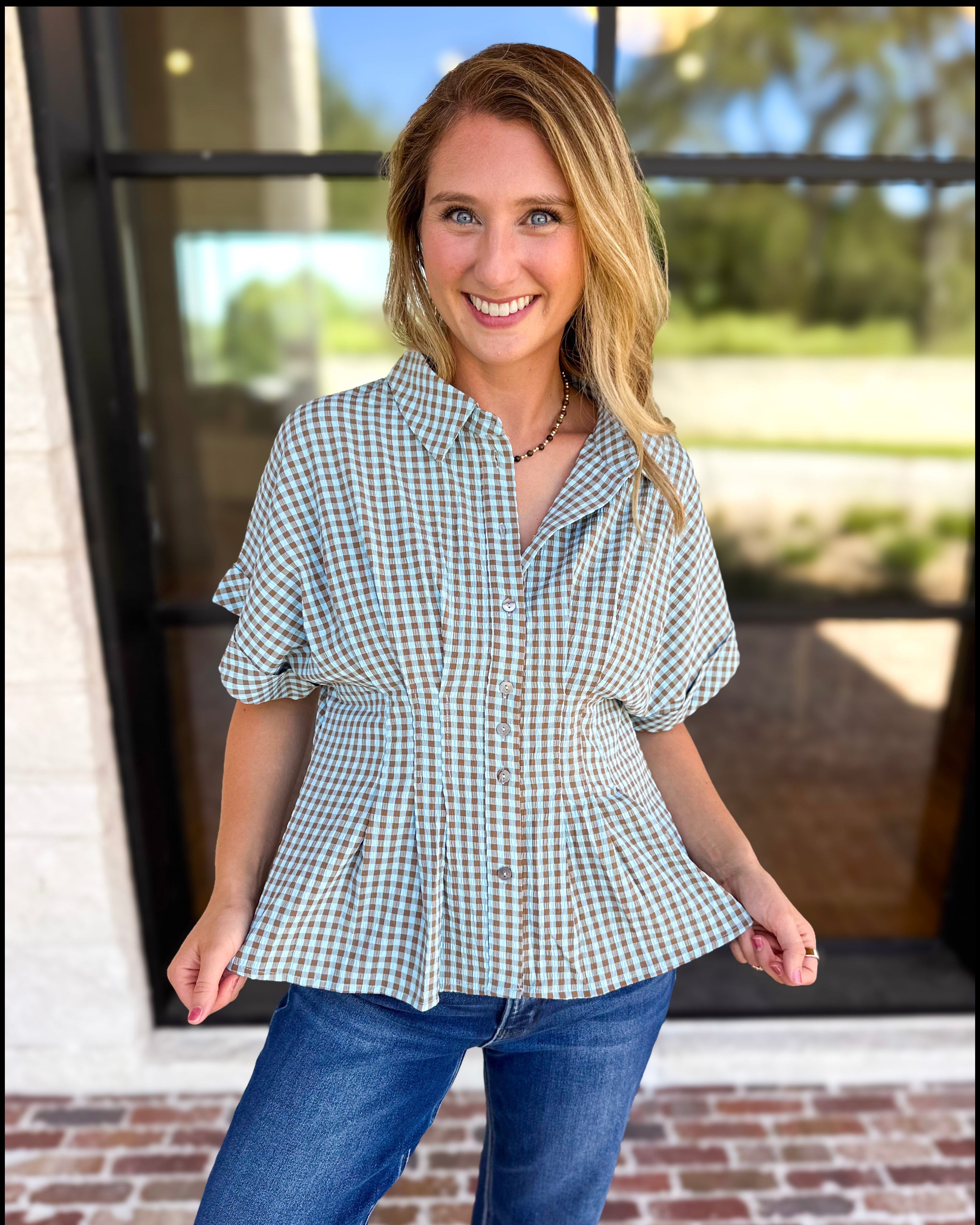 Living Life Gingham Top - Coco Sky-200 Fashion Blouses-ENTRO-July & June Women's Fashion Boutique Located in San Antonio, Texas