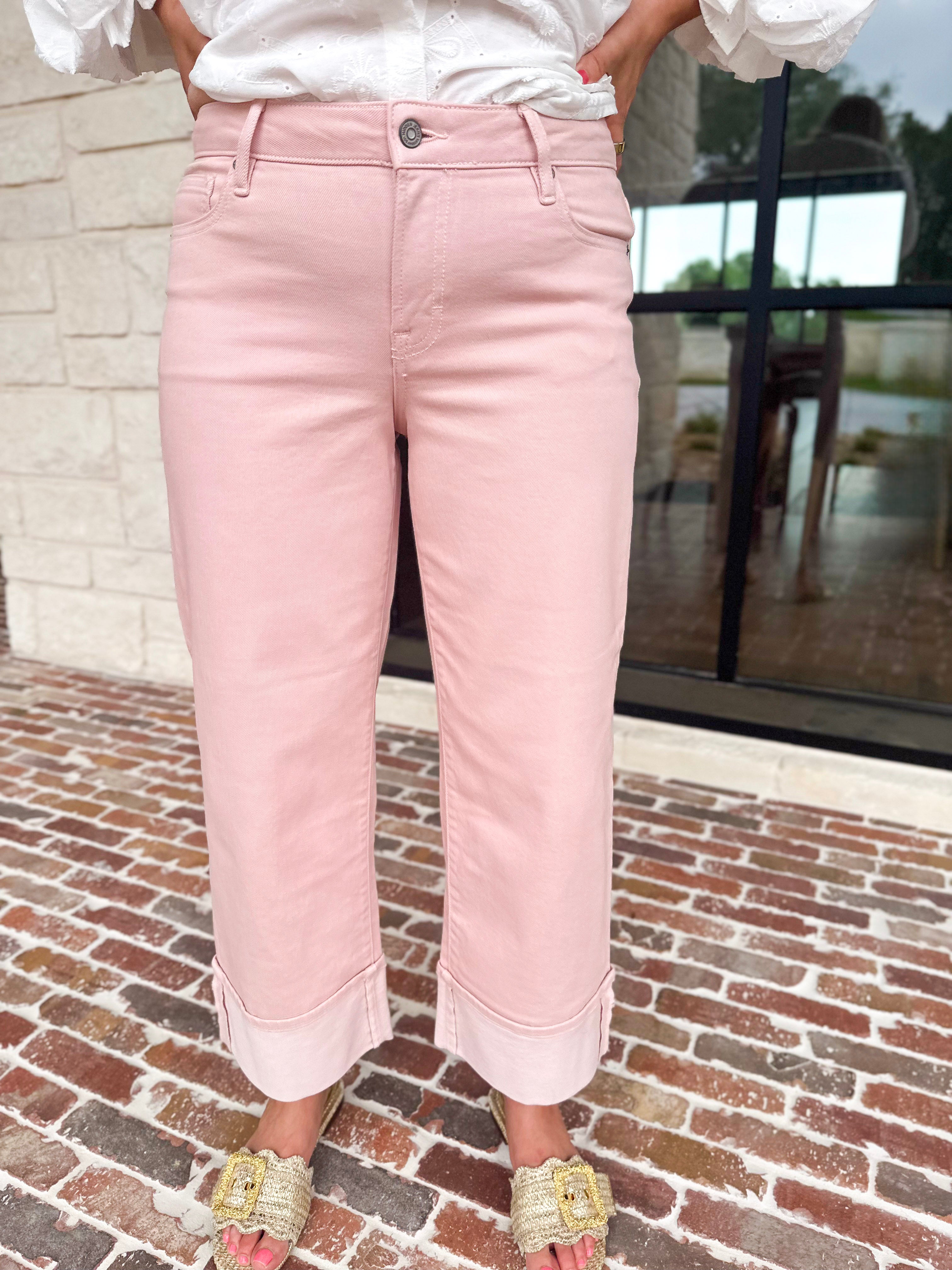 Hidden - Mid Rise Cuffed Blush Pink Jeans-400 Pants-HIDDEN JEANS-July & June Women's Fashion Boutique Located in San Antonio, Texas