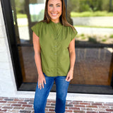Ric Rac Button Down Top - Olive-200 Fashion Blouses-ENTRO-July & June Women's Fashion Boutique Located in San Antonio, Texas