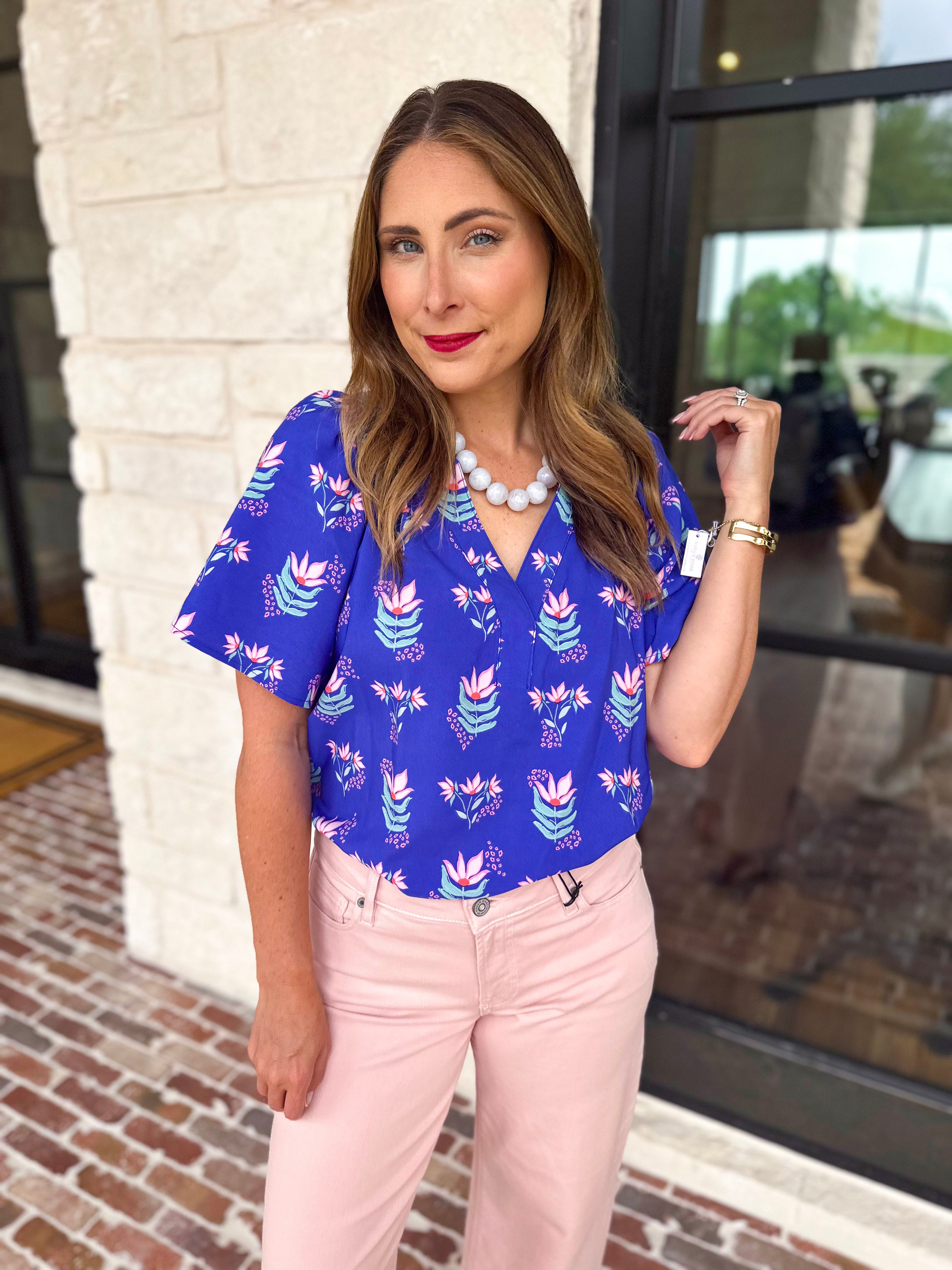 Mary Square - Blue Petal Keepsake Blouse-MARY SQUARE-July & June Women's Fashion Boutique Located in San Antonio, Texas