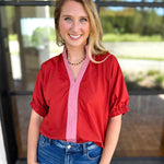 Contrast Chic Blouse - Terracotta-200 Fashion Blouses-ENTRO-July & June Women's Fashion Boutique Located in San Antonio, Texas