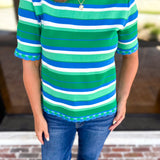 Parker Blue & Green Striped Knit Top-230 Sweaters/Cardis-STRUT & BOLT-July & June Women's Fashion Boutique Located in San Antonio, Texas