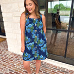 Retro Blue Floral Denim Mini Dress-510 Mini-ENTRO-July & June Women's Fashion Boutique Located in San Antonio, Texas