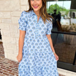 MARY SQUARE - Molly Sunshower Blue Flora Midi Dress-500 Midi-MARY SQUARE-July & June Women's Fashion Boutique Located in San Antonio, Texas