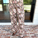 Fall Floral Denim Pants - Brown-400 Pants-ENTRO-July & June Women's Fashion Boutique Located in San Antonio, Texas