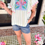 THML - Bright Floral Embroidered Blouse-200 Fashion Blouses-THML-July & June Women's Fashion Boutique Located in San Antonio, Texas
